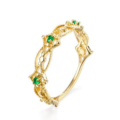 China Nickel Free Design Exquisite Solid Gold Emerald Finger Band Rings Natural Design For Women Gold Jewelry for sale