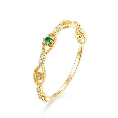 China Green Gold Ring With Stone OEM Nickel ODM Free Nature 5A CZ Ring Exquisite Design 14K 18K Solid Gold for sale