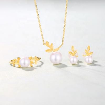 China Nickel Free New Design Women Gold Earrings Ring Necklace Jewelry Sets With Pearls for sale