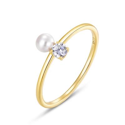 China Real Nickel Free 14k Solid Gold Women Jewelry Wedding Engagement Pearl Rings With Zircon 5A for sale