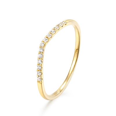 China Nickel Free Delicate Group 5A Zircon Ring Minimalist 14K White Solid Gold Stacking Ring for sale