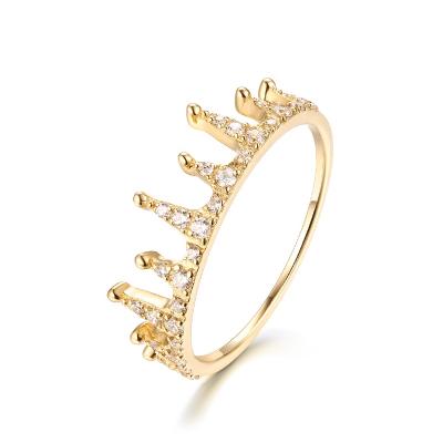 China Nickel Free Luxury Crown Form Ring Design Ladies Dainty 14K 18K Pure Gold 5A Gold Zircon Ring for sale