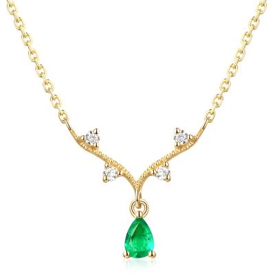 China Free Fine Jewelry Necklace 14K 18K Exquisite Gemstone Gold Nickel Plated Real Gold Emerald Cz Zircon Necklace for sale