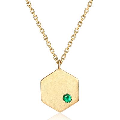 China Nickel Free Gold Pendant Necklace 14K 18K Natural Tasty Emerald Necklace For Women Hexagon Gold for sale