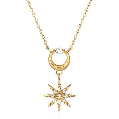 China Nickel Plated Jewelry Solid Gold Necklace Womens Pretty 18k Gold Star And Moon Necklace With Cubic Zircon for sale