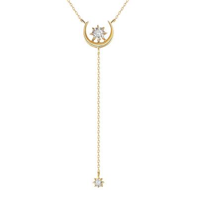 China Nickel Free Women's Elegant Zircon 5A Necklace Lasso 14K Solid Gold Moon Star Necklace for sale