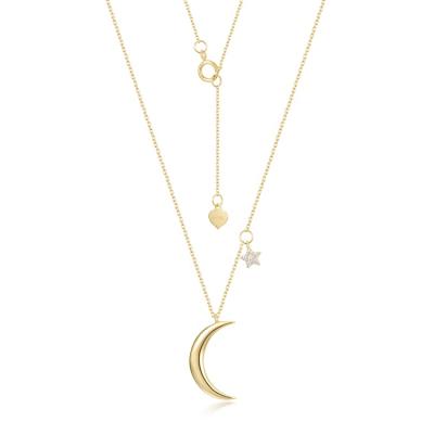 China Nickel Free Wholesale High Quality Star And Moon Shape Custom 5A CZ 14k Gold Necklace Fashion Solid Gold Stone Necklace for sale