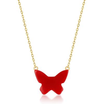 China Nickel Free Belles Butterfly Shape Solid Gold Necklace Women Synthetic Red Coral Necklace for sale