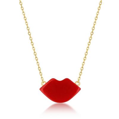 China Nickel Free 14K Gold Jewelry Necklace Creative Red Lips Shape Synthetic Red Coral Necklace for sale