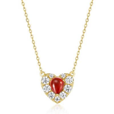 China Nickel Free 14k Gold Love Heart Necklace Mozambique Garnet 5A Zircon High Quality Necklace for sale