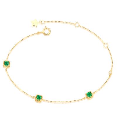 China Nickel Free 3 Tasty Gold Nature Emeralds Gold Jewelry Adjustable Bracelet 14K 18K Bangles For Women for sale