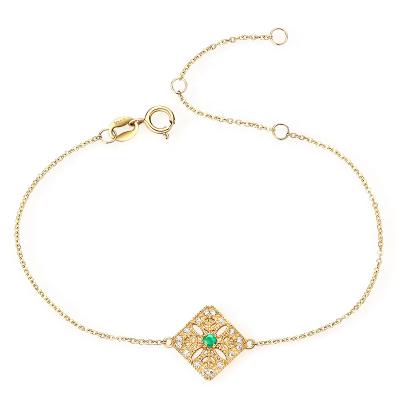 China Nickel Free Women Nature Emerald Adjustable Chain Bracelet Solid Gold Bangle Design for sale