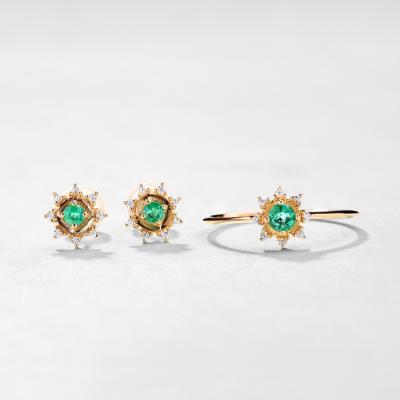 China Nickel Free 14k Solid Gold Jewelry Earrings Ring Real Female Emeralds Jewelry Set for sale