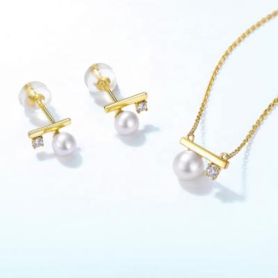 China Nickel Free New Design Gold Women Fashion Jewelry Creative Freshwater Pearl CZ Necklace Earrings Jewelry Set Female for sale