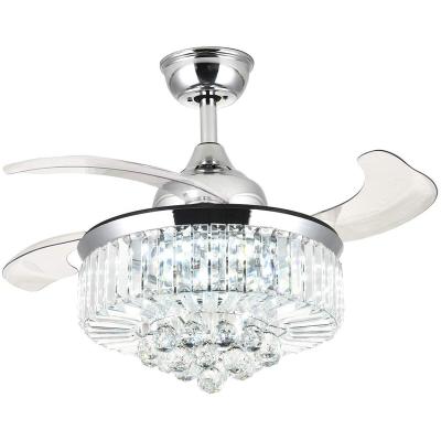 China Modern Retractable Crystal Ceiling Fan Light Invisible Blade Ceiling Fan Chandelier LED Ceiling Fan Lamp for sale