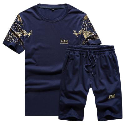 China Breathable Spring And Summer Two Piece Running Outfits Set Mens Dragon Printed T Shirt Shorts Set Sweatsuit for sale