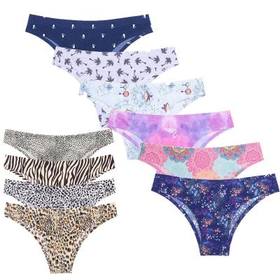 China Women Antibacterial Sexy Underwear Fashion Solid Comfortable Panties Printed Thong Seamless Ice Silk Briefs Printing Pattern Beautiful for sale