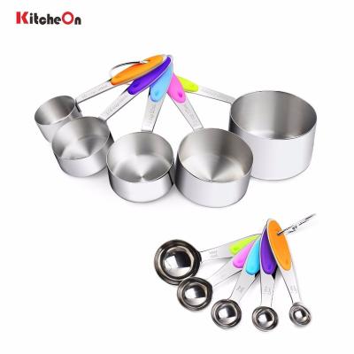 China Amazon Sustainable Hot Selling 10 Pieces Stainless Steel Measuring Cups And Spoons Set With Silicone Handle for sale