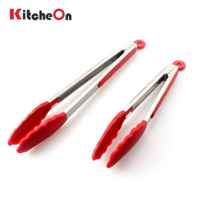 China 2 packs 9 inch and 12 inch stainless steel premium silicone locking food tongs set for sale