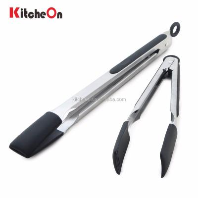 China 9 Inch Viable And 12 Inch Stainless Steel Food Locking Tongs With Silicone Heads for sale