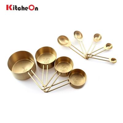 China Sustainable Premium Quality 9 Piece Stainless Steel Gold Brass Measuring Cups And Spoons Set For Cooking for sale