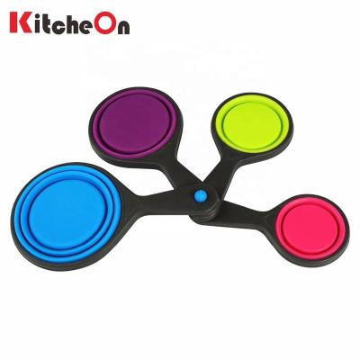 China High Quality Interlocking Viable Collapsible Set of 4 Piece Silicone Folding Measuring Cups for sale