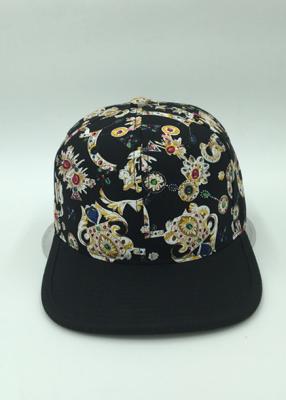 China Unisex Sunshade Floral Snapback Hats Black Printed Flat Brim For Hip-Hop for sale