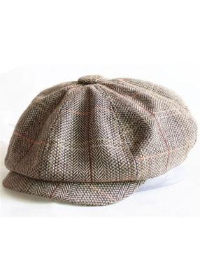 China Plaid Cotton Newsboy Cap , Brown Houndstooth Newsboy Cap Pre Curved for sale