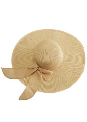 China Womens Bowknot Wide Brim Straw Hat , Casual Packable Sun Hat Woven Strap for sale