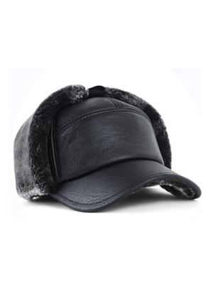 China Customize Leather Black Mens Winter Hats With Ear Flaps Personalized for sale