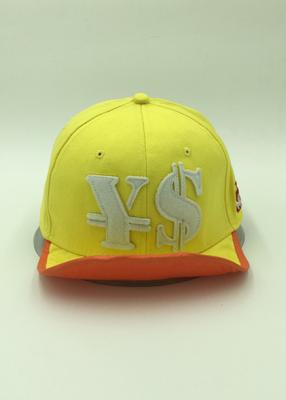 China Soft Custom Embroidered Snapback Hats Yellow Baseball Cap Adjustable Strap for sale