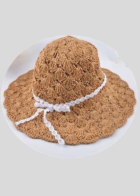 China Big Brim Womens Straw Sun Hat / Floppy Straw Hat Coffee Khaki Solid Mesh for sale