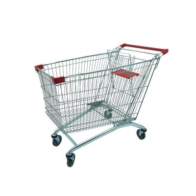 China Durable 190L Retail Grocery Store Metal Supermarket Double Seats Style Shopping Cart Shopping Trolley for sale