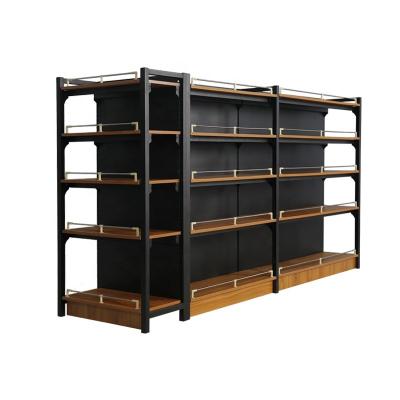 China Double-sided Second Hand High Quality And Good Price Supermarket Steel Wood Display Rack Shelf for sale