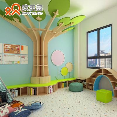 China Modern Popular Design Reading Tree Shelf Children Bookcase Reading Room Furniture Creative Bookcases And Stool Set for sale