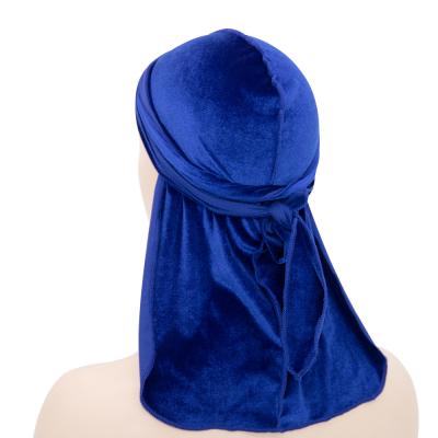 China Skin Friendly Sunrich Velvet Customized Logo Designer Durags Long Straps Satin Silk Velvet for sale