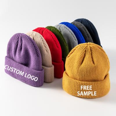 China 2021 COMMON Hot Sale Factory Logo Solid Color Fall And Winter Beanie Hats Wholesale Custom High Quality Hats For Women Men for sale