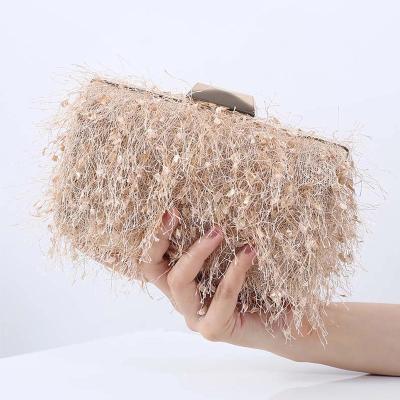 China Daily Women's Tassel Clutch Purse Evening Bag Wedding Feast Apricot Female Elegant Mini Handbag Party Shoulder Bag for sale