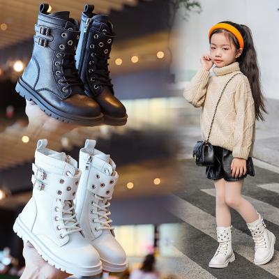 China Lightweight Autumn Winter Kids Lace Up Calf Boots Boy Microfiber Leather Platform Snow Boots Cool Girl Warm Mid-tube Martin Boots For Kids for sale