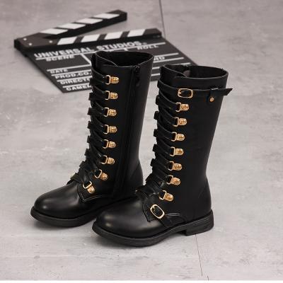 China New Lightweight Girls Autumn Winter Black High Boots Shoes Performance Fashion Shorts Plush Snow Boots Kids Warm PU Leather Boots for sale