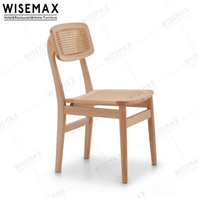 China Classic Nordic Style FURNITURE WISEMAX Chair Patio Furniture Solid Wood Wicker Rattan Dining Chair For Cafe Use for sale