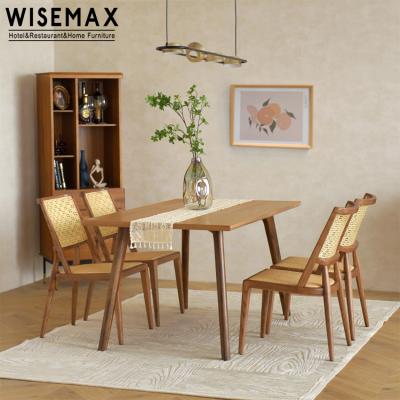 China WISEMAX FURNITURE Nordic Exquisite Modern Hot Sale Dining Room Sets Solid Wood and Rattan Dining Chair for sale