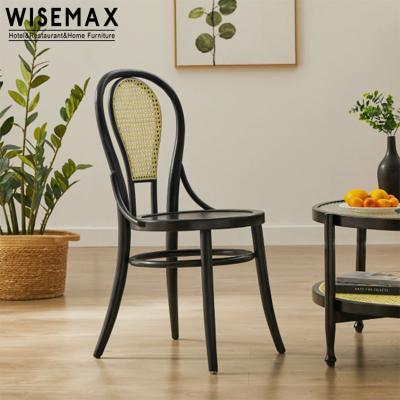 China WISEMAX FURNITURE Nordic Natural Rattan Woven Wooden Dining Chair Canteen Restaurant Hotel Leisure for sale