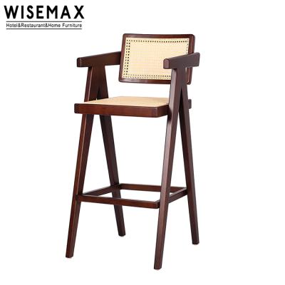 China WISEMAX FURNITURE European Classic and Modern Minimalist Commercial Bar Chairs Solid Wood and Rattan High Bar Chair for sale