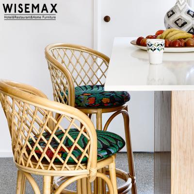 China WISEMAX MEUBLES WISEMAX Classic and Modern Rattan Furniture Nordic Umpire Chairs for Home Bar Counter Natural Wicker Bar Chair for sale