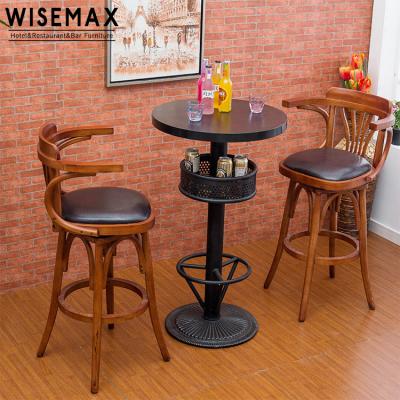 China WISEMAX FURNITURE Classic and Modern European Style Antique High Back Wood Bar Stool Cafe Chair With Armrest for sale