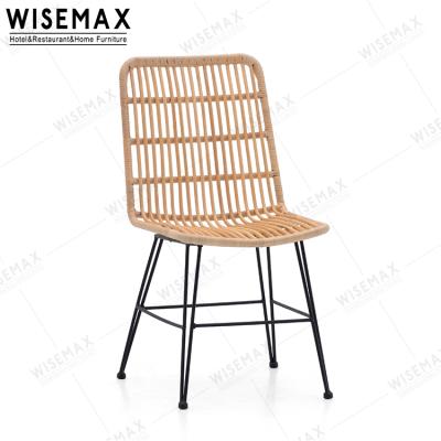 China WISEMAX Wooden FURNITURE Indonesia Design High Back Chairs With Thick Rattan Metal Base Coffee Dining Chair for sale