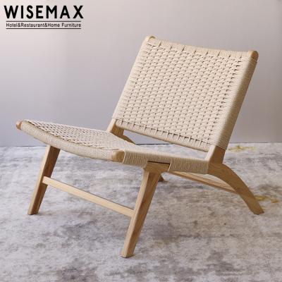 China WISEMAX FURNITURE Art Style Living Room Rattan Classic Design Modern Wood Furniture Indoor Solid Wood Natural Lounge Chair for sale