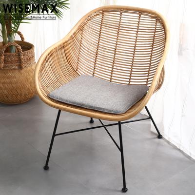 China WISEMAX FURNITURE New Arrival Modern Classic Rattan Chair High Quality Metal Base Metal Base Armchair for sale