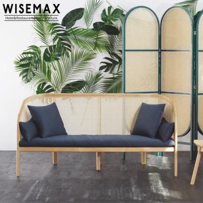 China WISEMAX FURNITURE Vintage Rattan Sofa Wood Modern Southeast Asian Living Room Chair Wicker Cane Sofa for sale